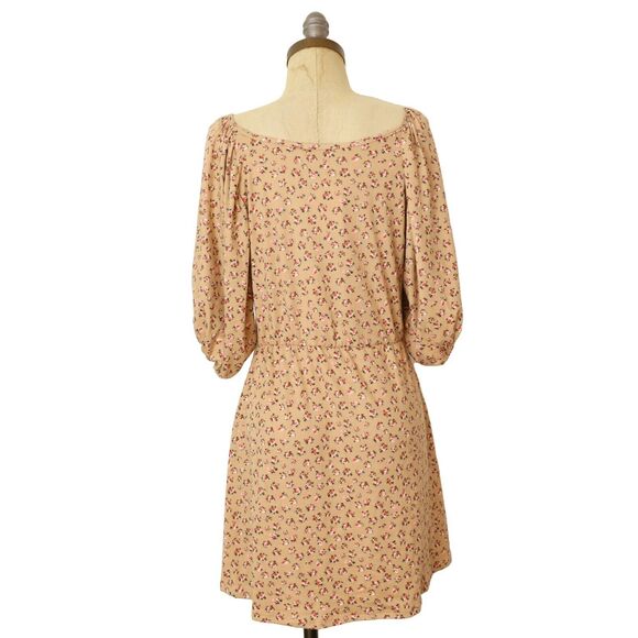 VELVET TORCH Puff Sleeve Mini Dress S Sage Ditsy Floral Print Light Brown NWT A4 - Picture 3 of 5